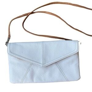 Tignanello Snakeskin Crossbody /Envelope Bag / Clutch Cream Leather Brown Trim